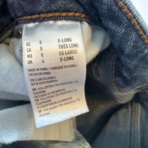 American Eagle Stretch Distressed Hi-Rise Slim Jeans Sz 0 X-Long 34" Inseam - Picture 7 of 11